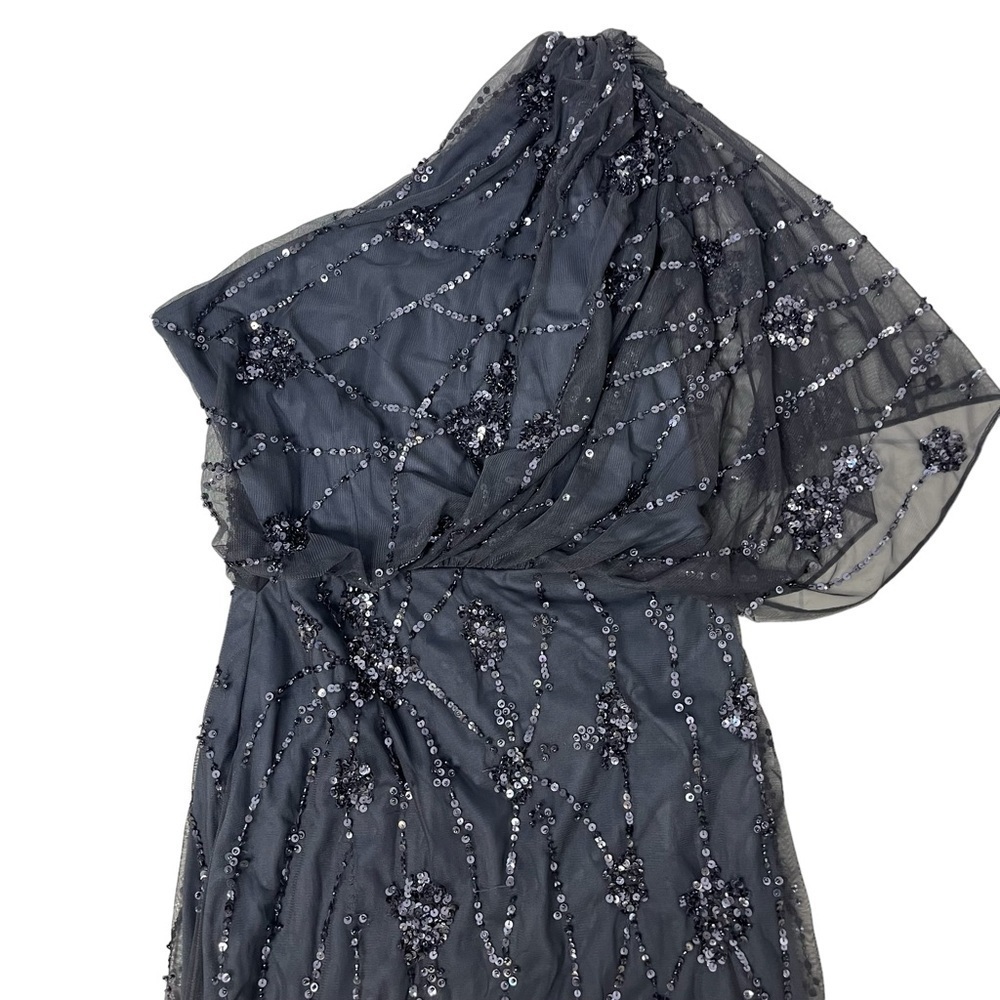 Adrianna Papell One Shoulder Beaded Dress Gray Size 4 Wedding Mother Of Bride - Picture 3 of 11